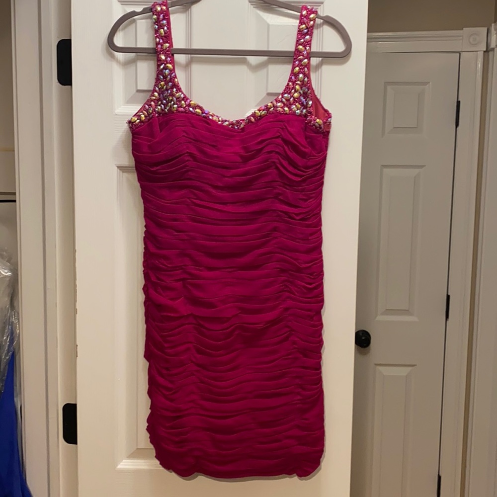 Rhinestone Fuchsia party cocktail dress